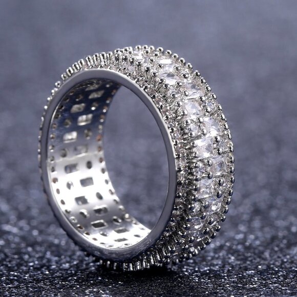 🎊Fashion Rectangle Round Gems Zircon Luxury Eternity Ring for Women, EVGG1386 - Picture 13 of 15